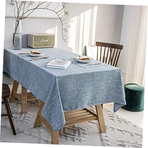 Waterproof Cotton Linen Tablecloths 70" x 54" (Rectangular) Dirty Blue