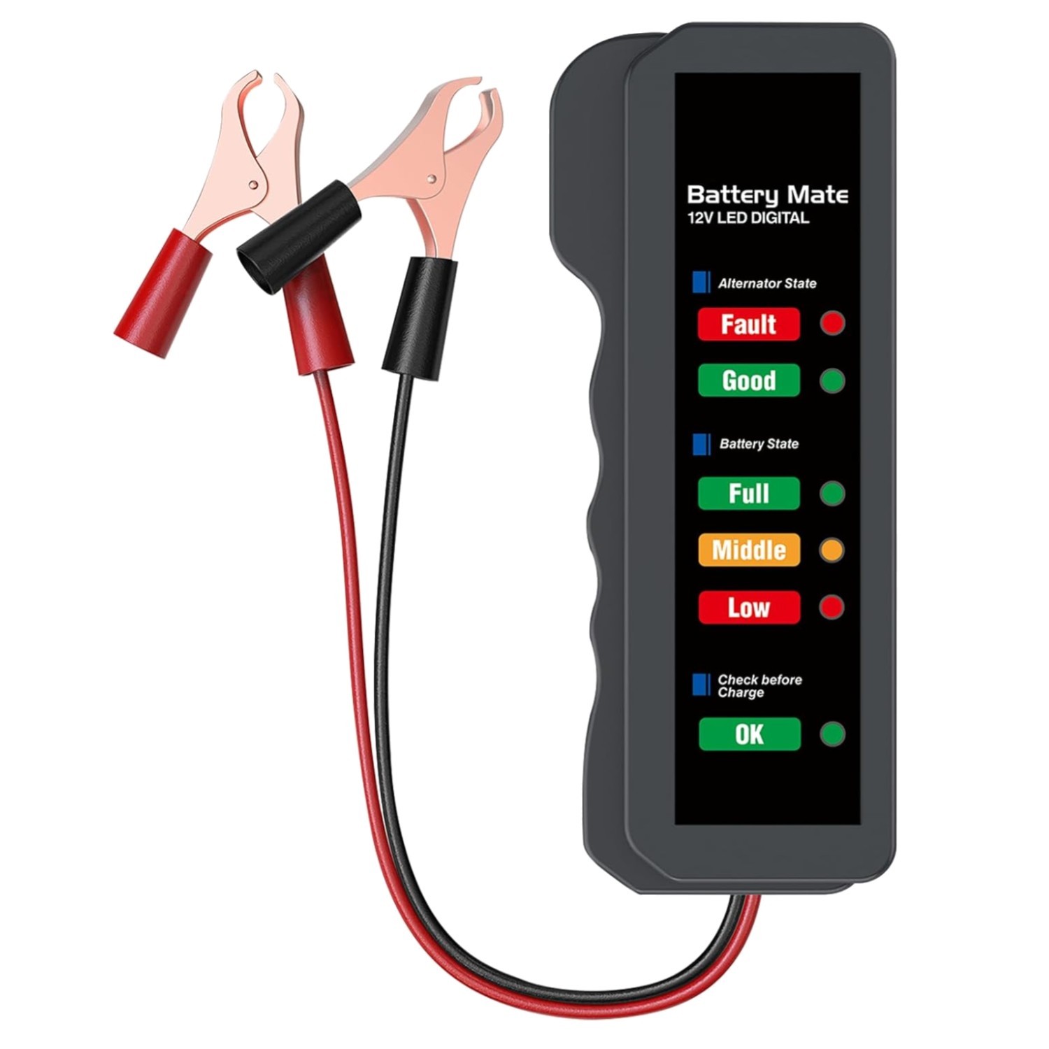 Portable 12V Battery Tester with Durable Design and Reverse Protection Function