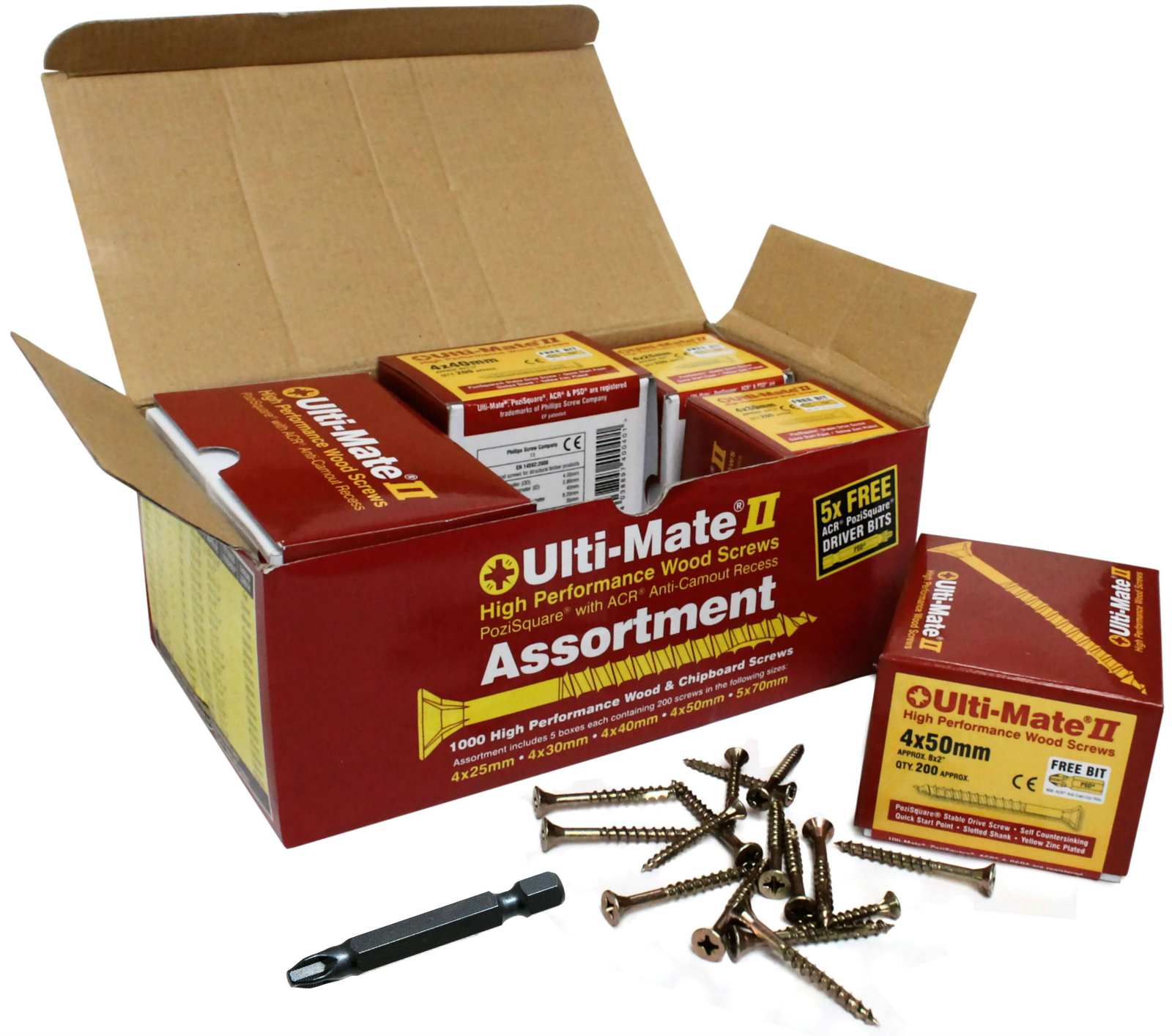 New 10 X Ulti-Mate 11 Woodscrews Pozi Slotted Shank 6mm X 60mm + Free Bit - One