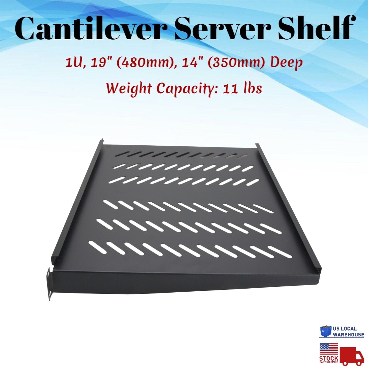 Cantilever Server Shelf Tray Vented Rack Mount 1U 19" 480mm 14" 350mm Deep Depth