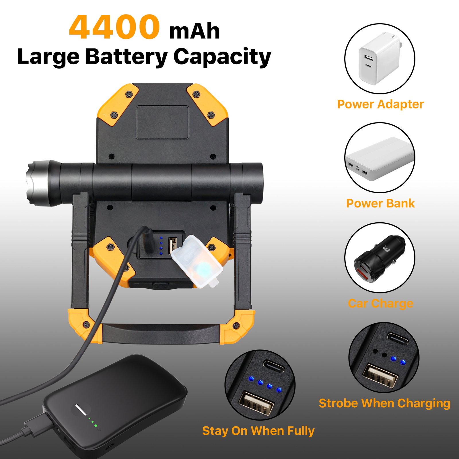 Waterproof Rechargeable Work Lights 360° Rotating Stand COB Flood Camp Light