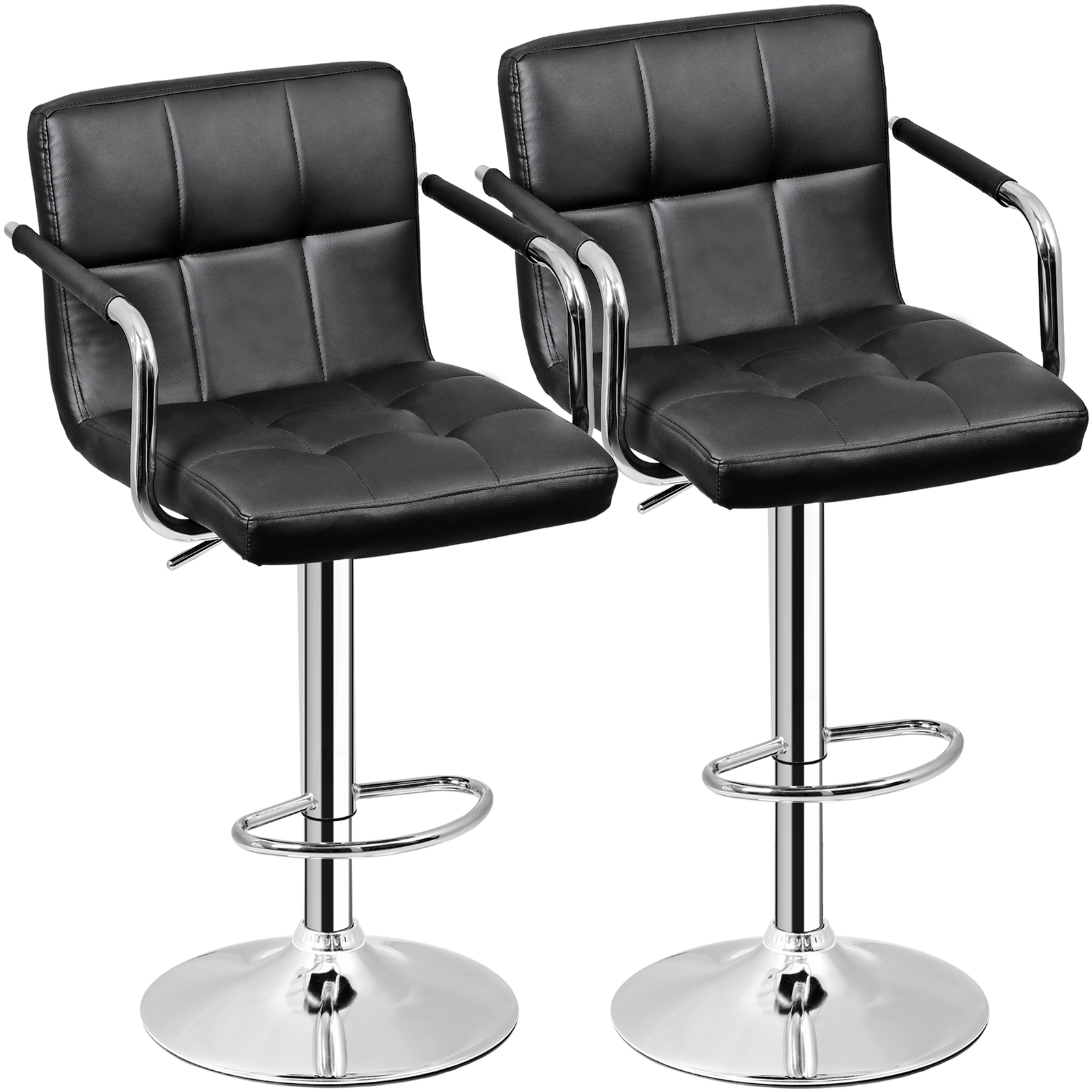 Set of 2 Bar Stools Adjustable Height with Armrest and Footrest Home Furniture