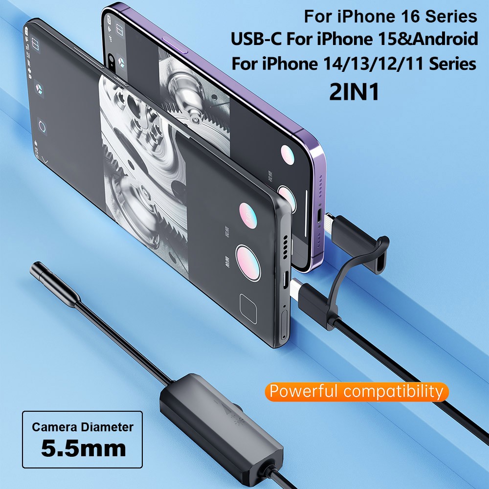 For iPhone 17/16/15 Air/Pro Max iOS Endoscope Inspection Snake Camera 1080P HD