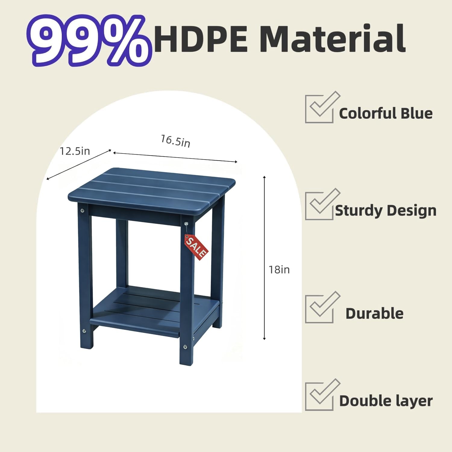 Adirondack Square Outdoor Side Table,2-Tier Storage Patio Side Table with Wea...