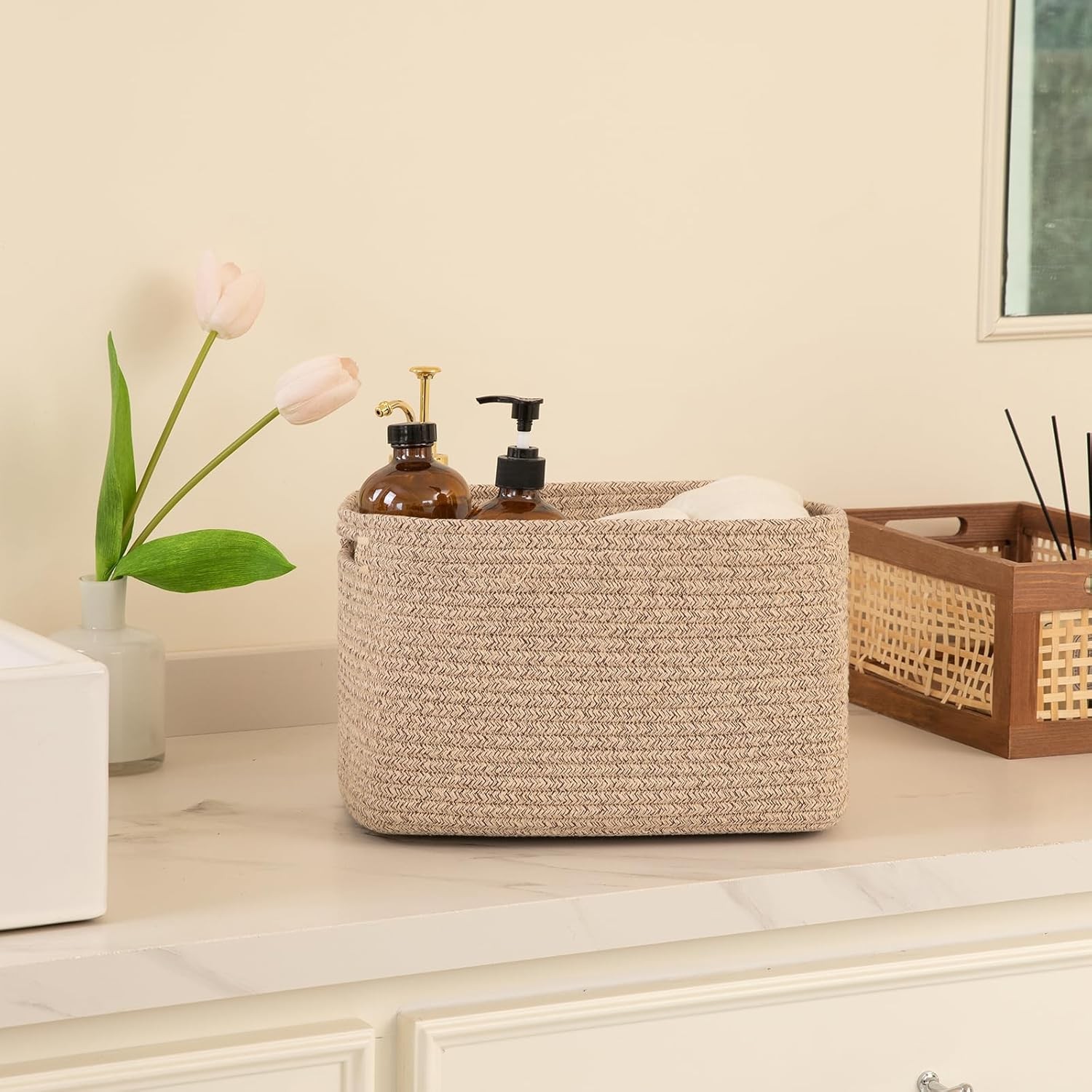 4 Pack Storage Baskets for Organizing, Cube Storage Bins for Shelves, Rectangle