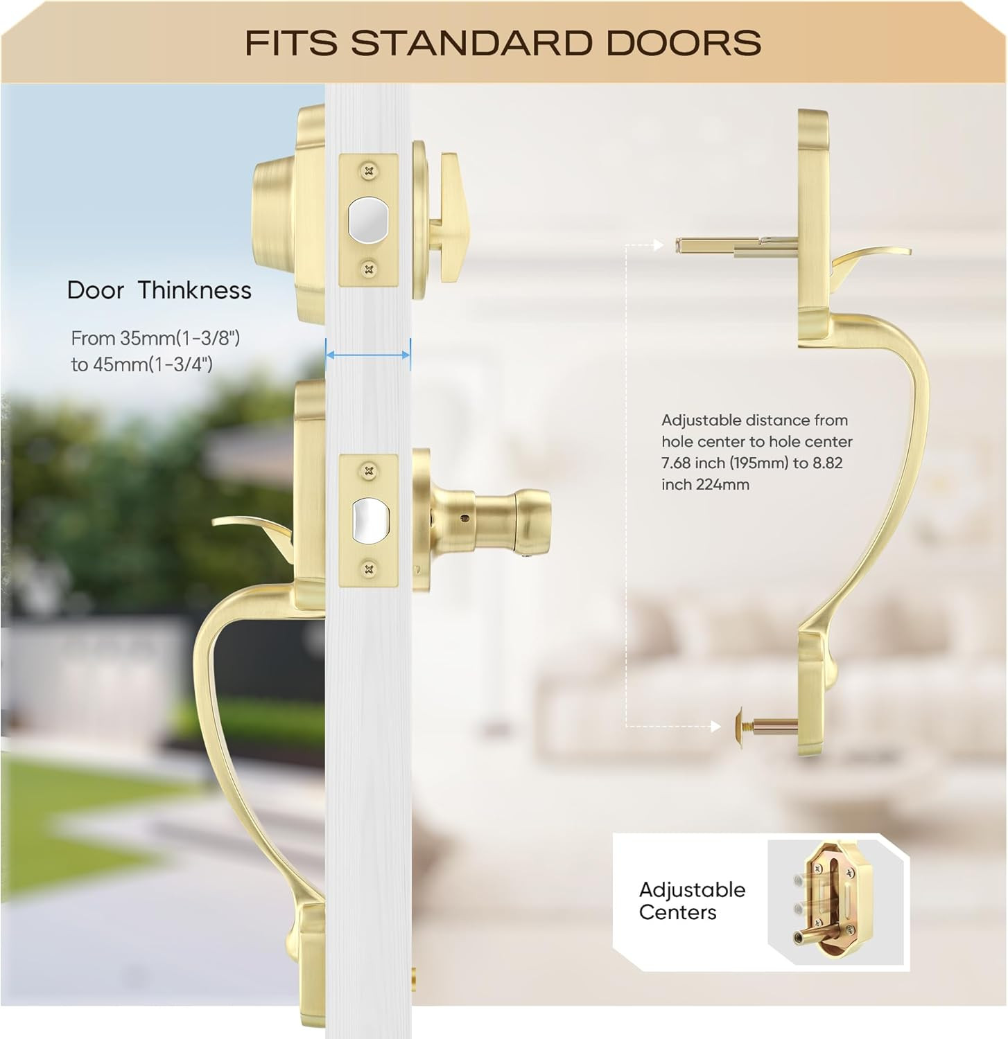 Gold Front Door Handle and Deadbolt Set, Classic Front Door Lock Set, All Key...