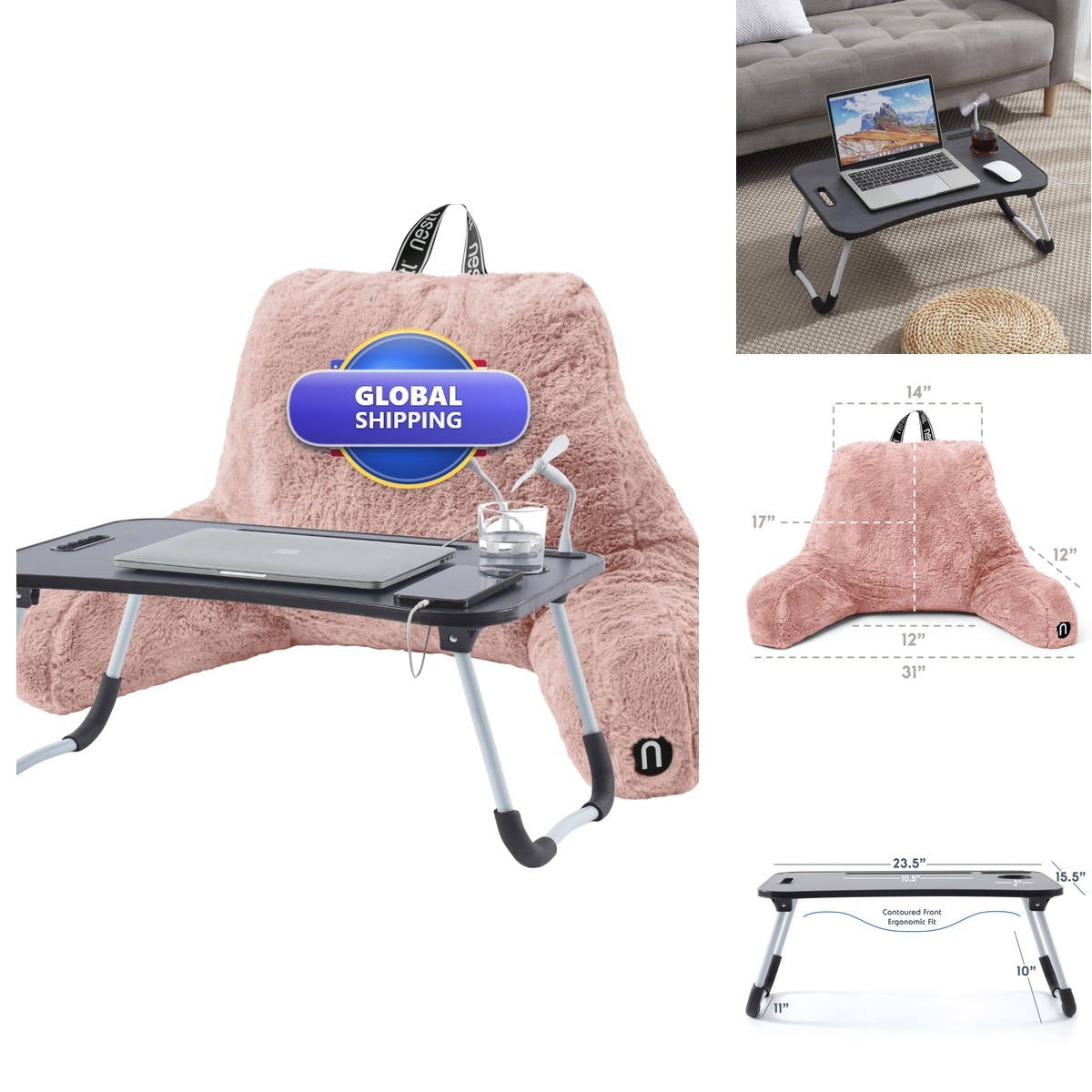 Nestl Fur Reading Pillow Laptop Lap Desk, Stylish Back Pillow Sitting Up, Lap