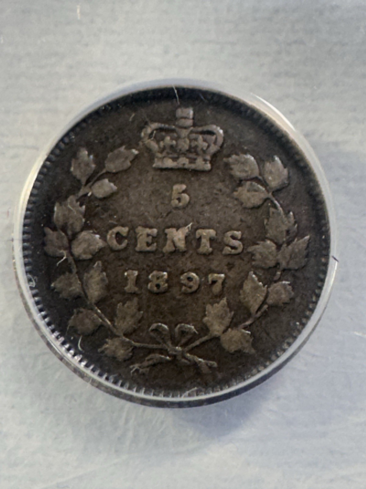 1897 Canada 5 Cents Small Silver Coin Graded F 15 Details Scratched by ANACS