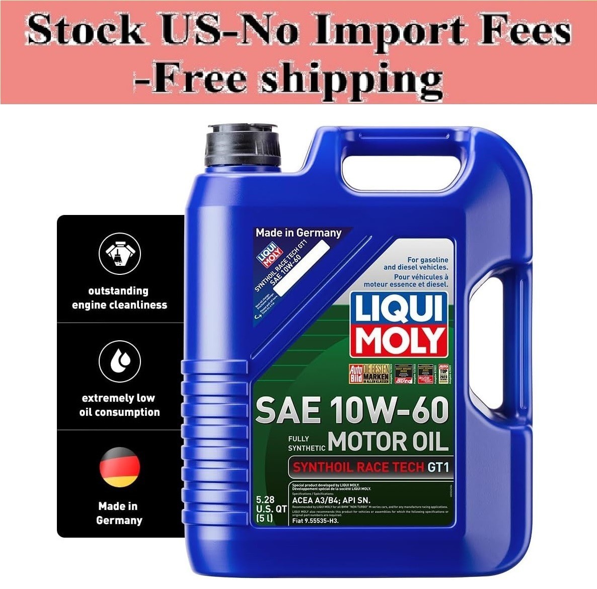 Engine Oil GT1 10W-60 - Liqui Moly 2024, 5 L, Authentic, Stock US-No Import Fees