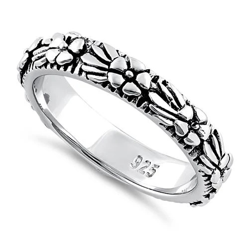 925 Sterling Silver Plumeria Flower Eternity Band