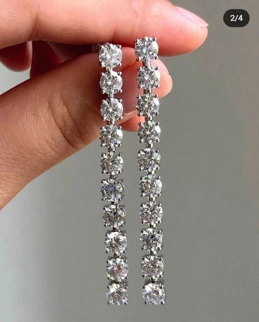 2.50Ct Round Cut Lab-Created Diamond Drop Dangle Earrings 14K White Gold Plated