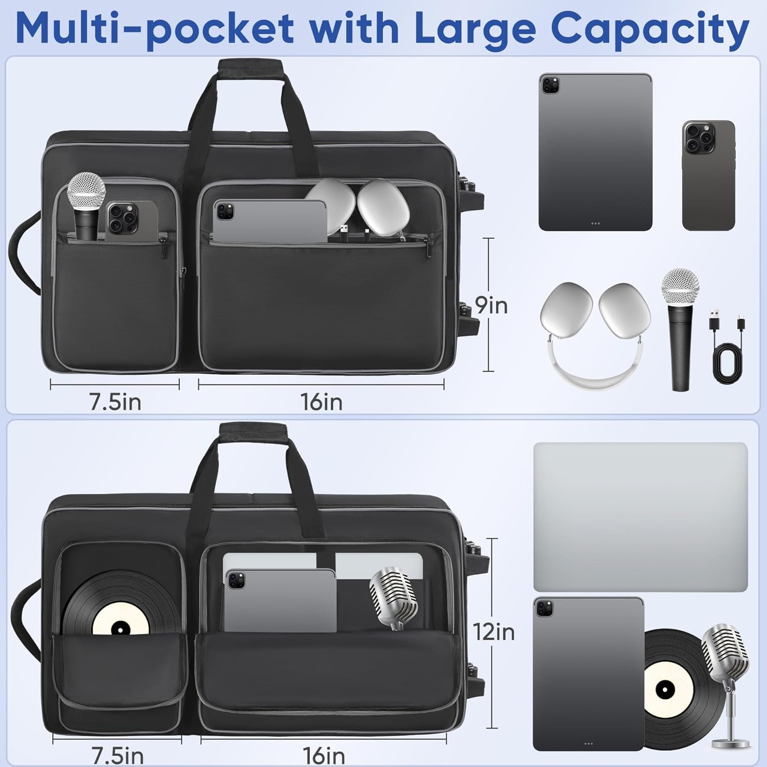 DJ Controller Case with Wheels Compatible with DDJ FLX10 / DDJ-GRV6 / 1000 / 100