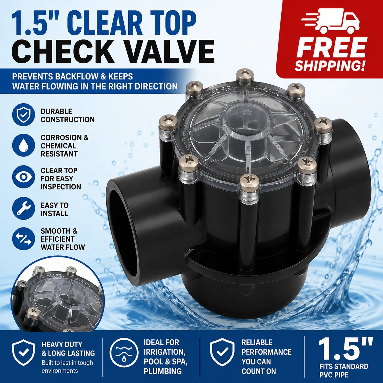 Genuine Parts 180 Degree, 1 1/2" - 2" Check Valve, 7235
