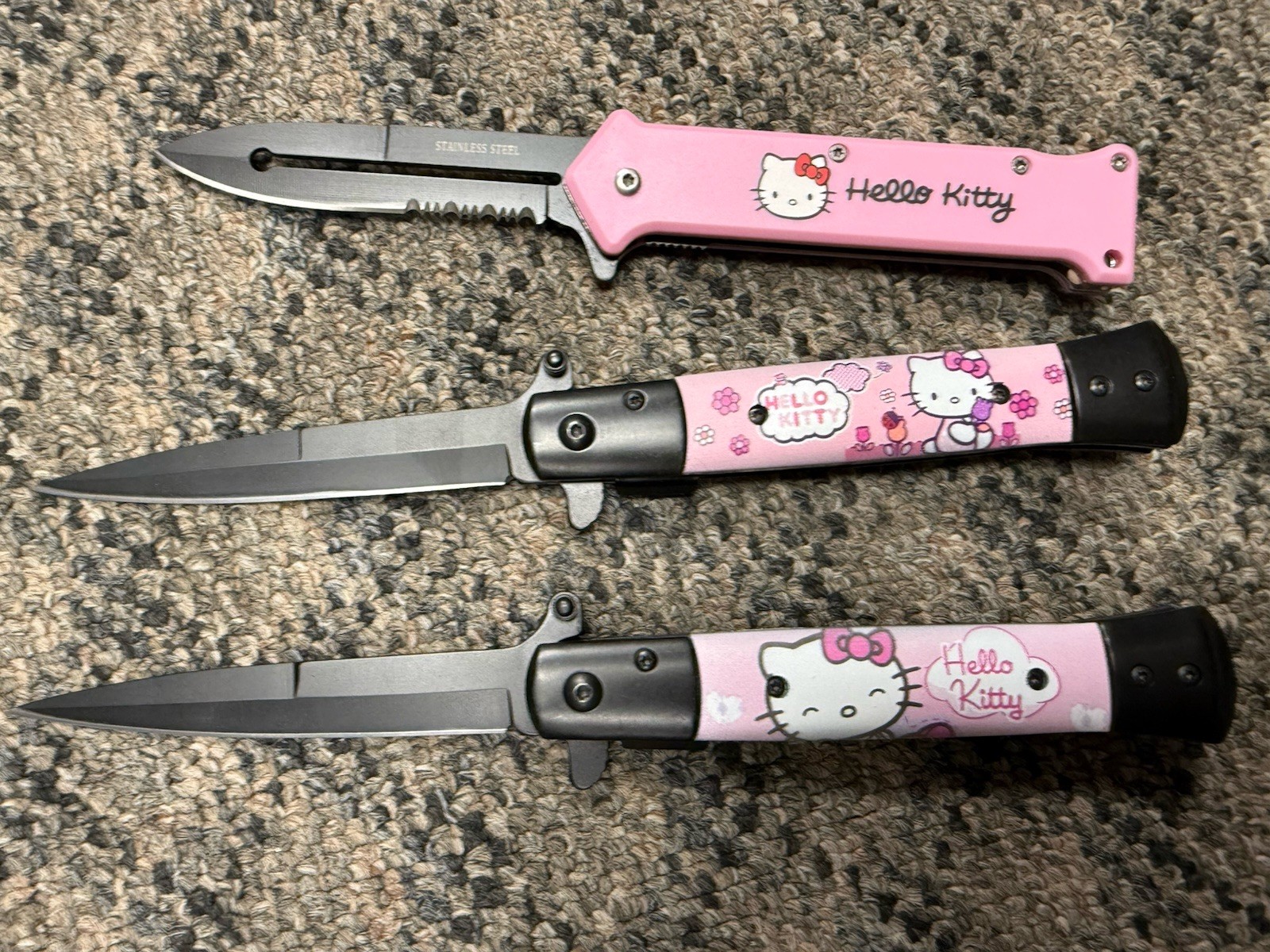 New Hello Kitty Black Tactical Spring Assisted Open Survival Pocket Knife Pick 1