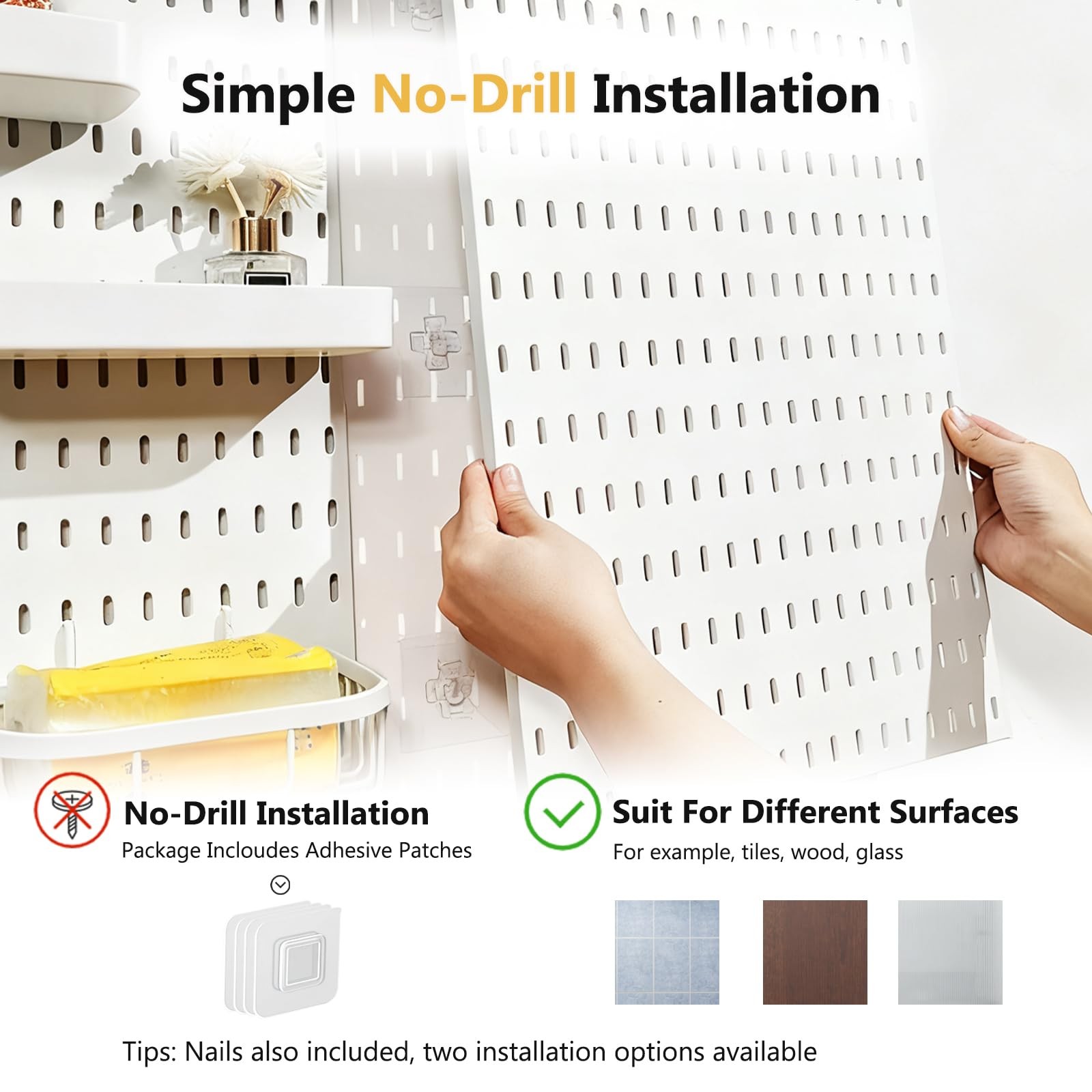4 PCS Plastic Wall Organizer Pegboard Panel 23.6 Inch 18 Accessories White