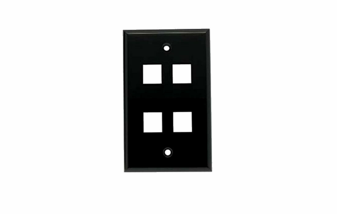 4 Port Hole Keystone Snap-In Insert Jack HDMI RJ45 1-Gang Wall Plate Black