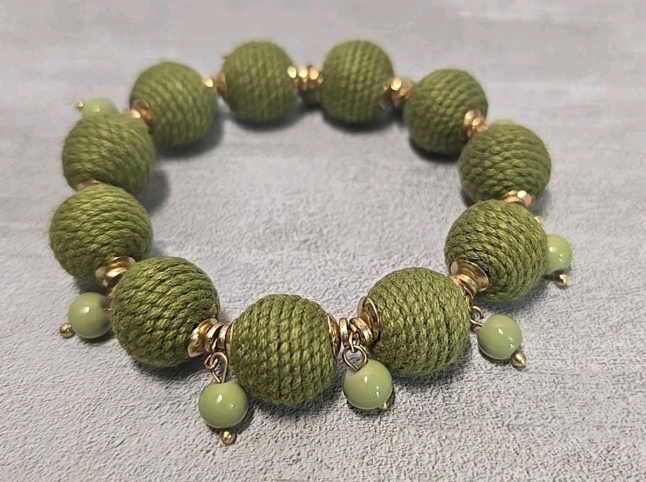 Green Cord Wrapped Beaded Bracelet