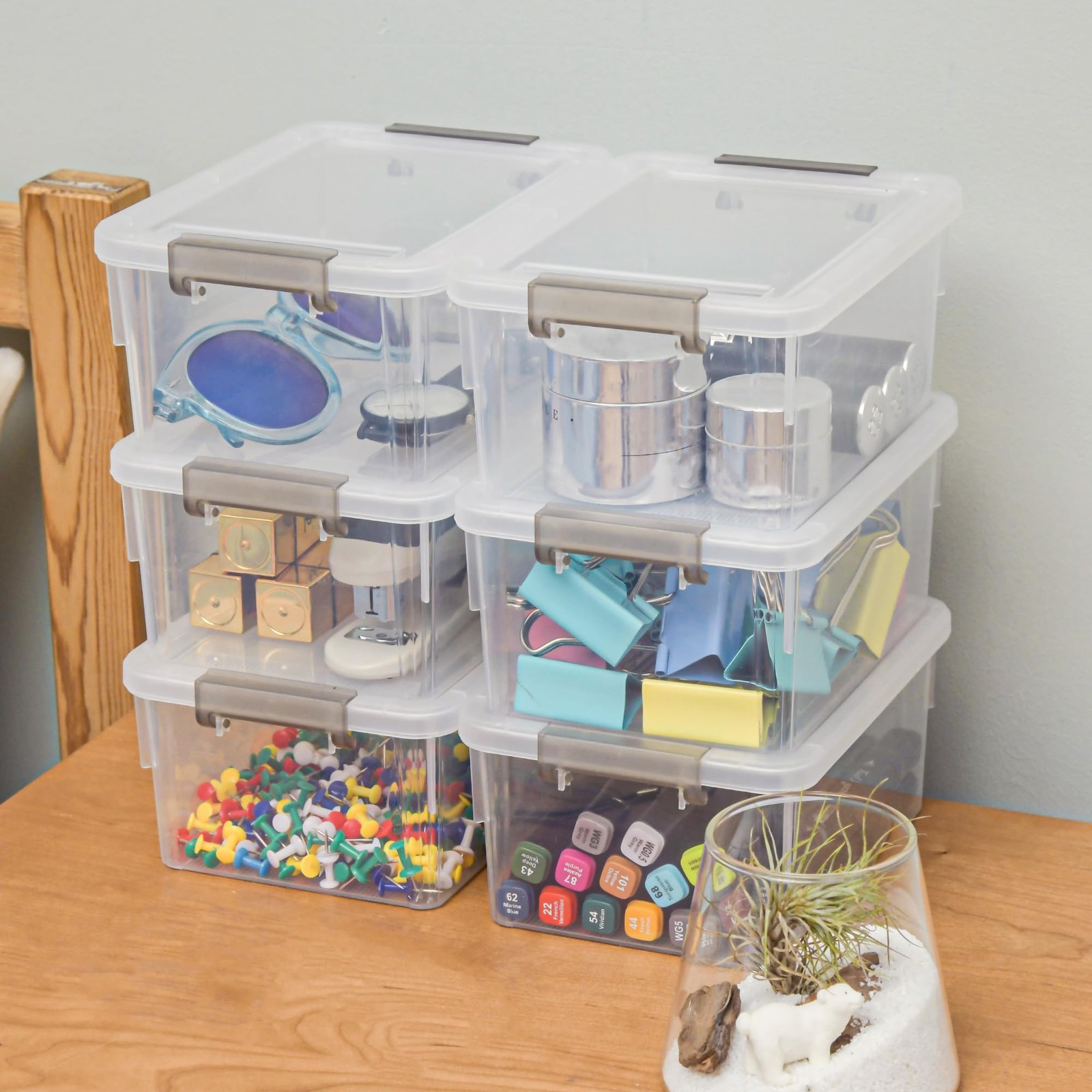 Anywish Clear Plastic Storage Bins with Lids, 3.2 QT, 8 Pack