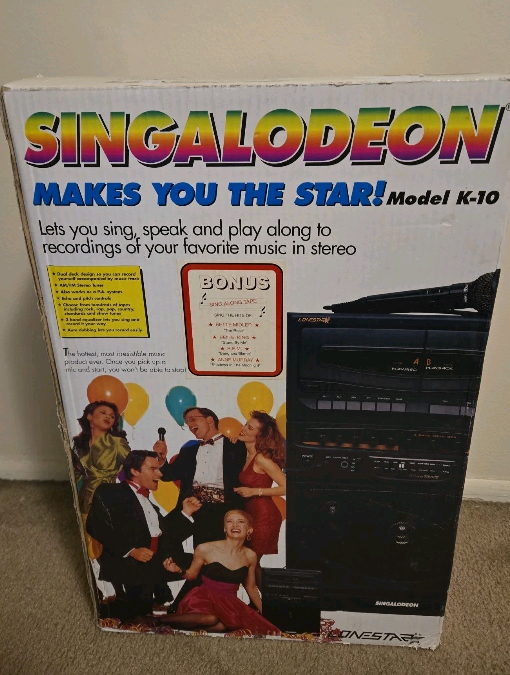 VTG LONESTAR K-10 SINGALODEON 2 Bay Cassette Tape, Radio & Karaoke Machine W Mic