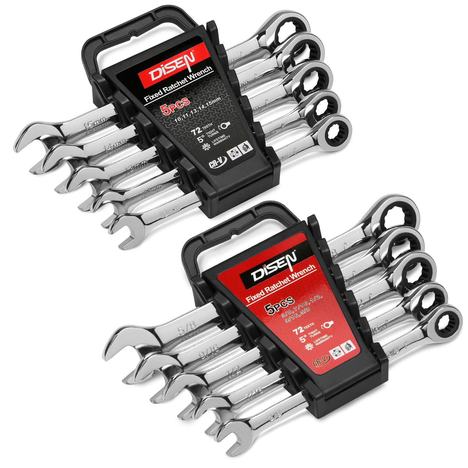 10Pcs Ratcheting Wrench Set SAE & Metric Ratchet Wrench Set with Rack Organiz...