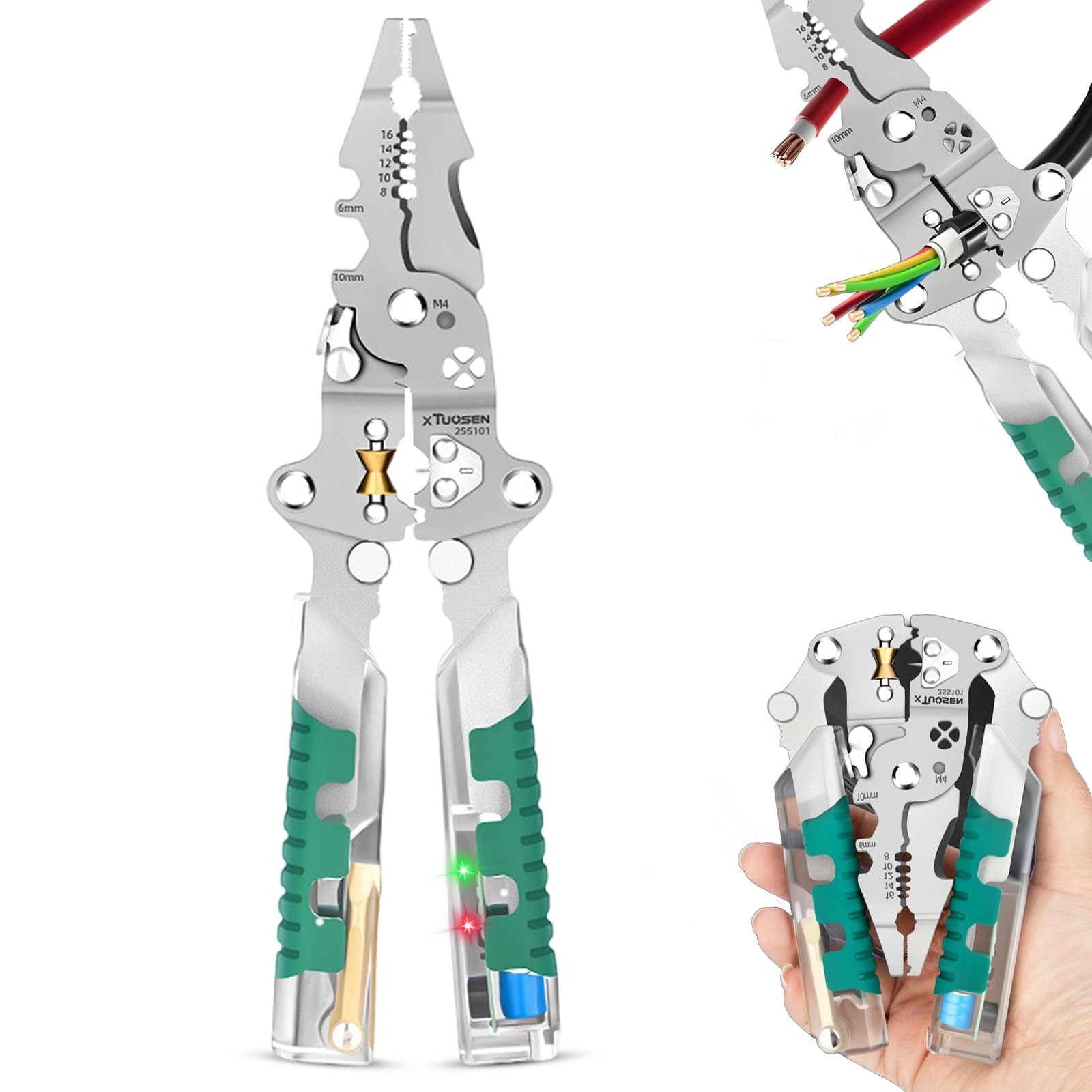 18-in-1 Wire Stripper & Multi-Tool Pliers, Foldable Green and Silver
