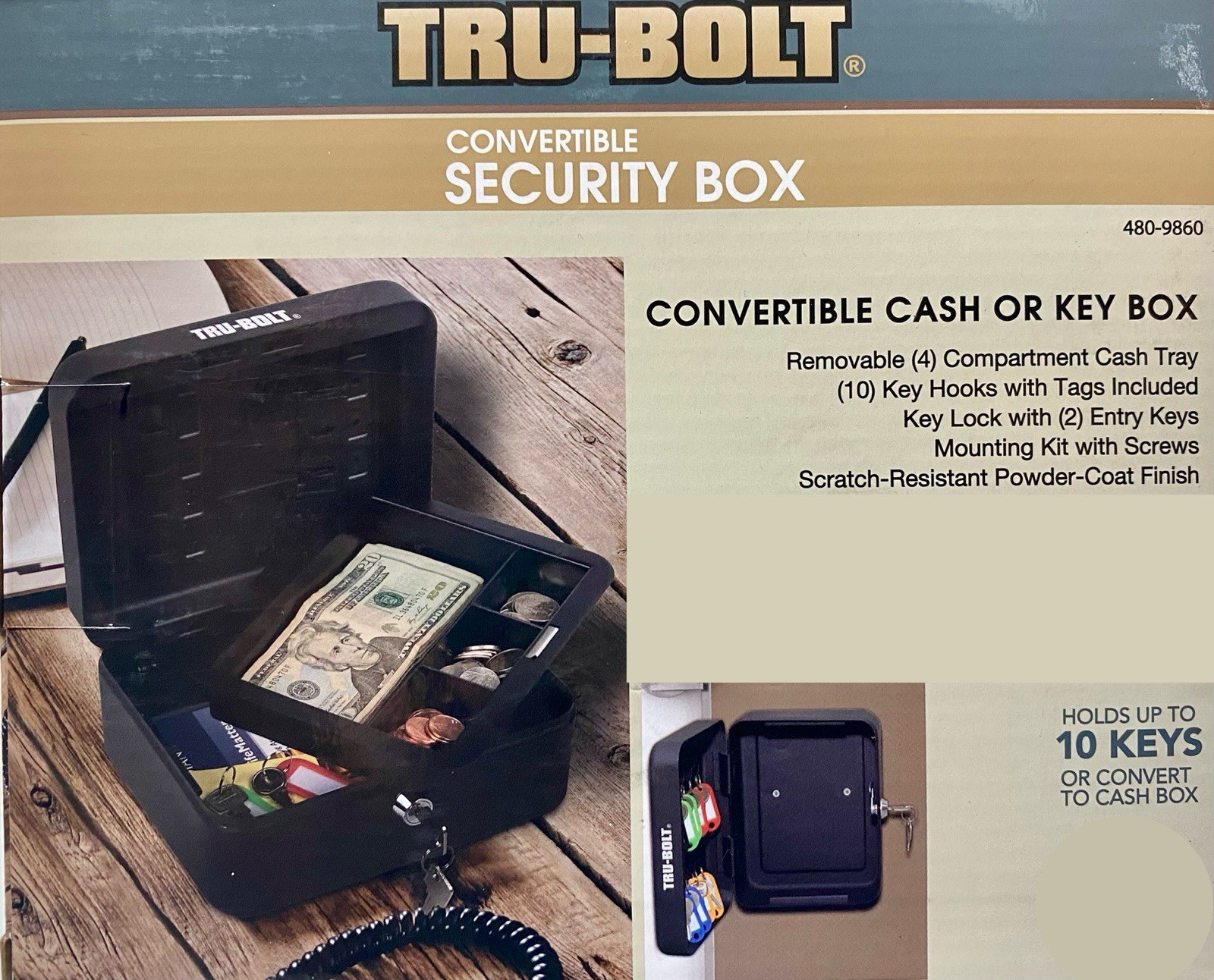 TRU-BOLT Convertible Cash / Key Box Steel Security Lock Safe Box
