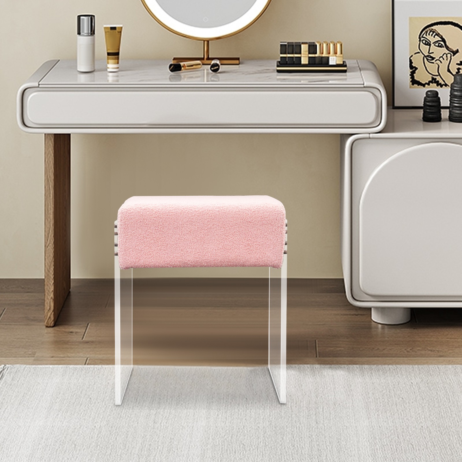Modern Minimalist Acrylic Stool Chair Makeup Stool Chair with Cushion Modern