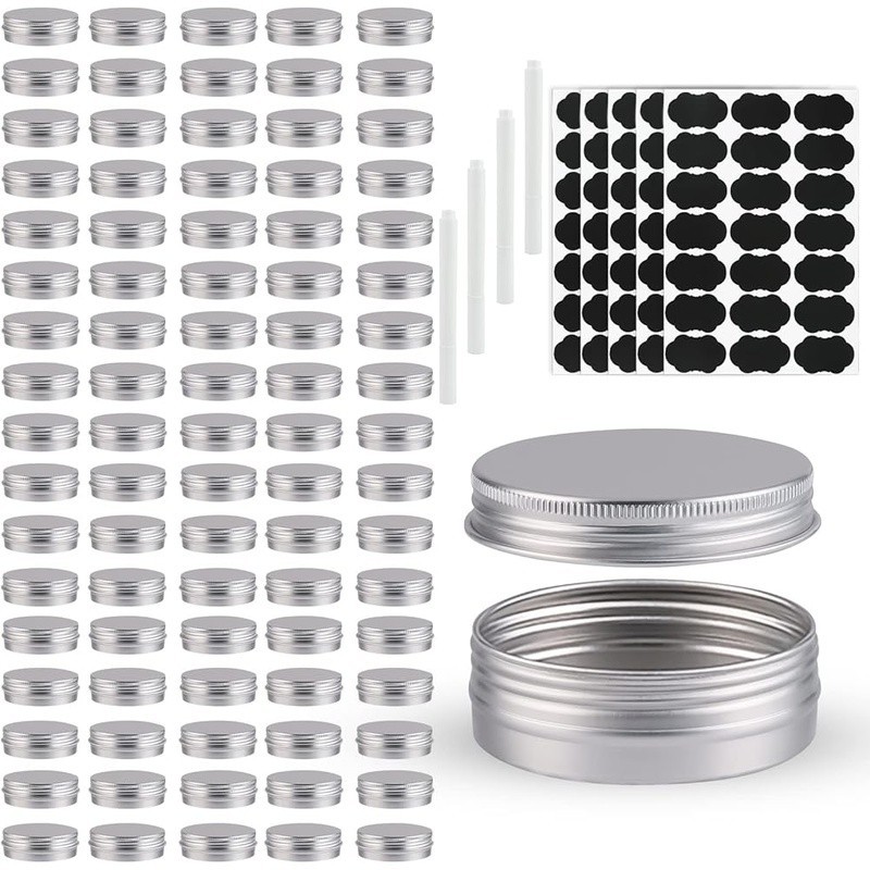 102 Pack Round Cans w/ Screw Lid 1 Oz Aluminum Metal Tins Food Candle Container