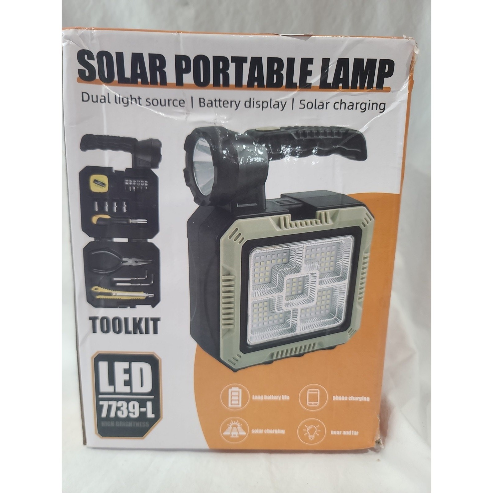 LED Solar Worklight 5V Portable Rechargeable Cordless 18650 Black/Gray 7739-L