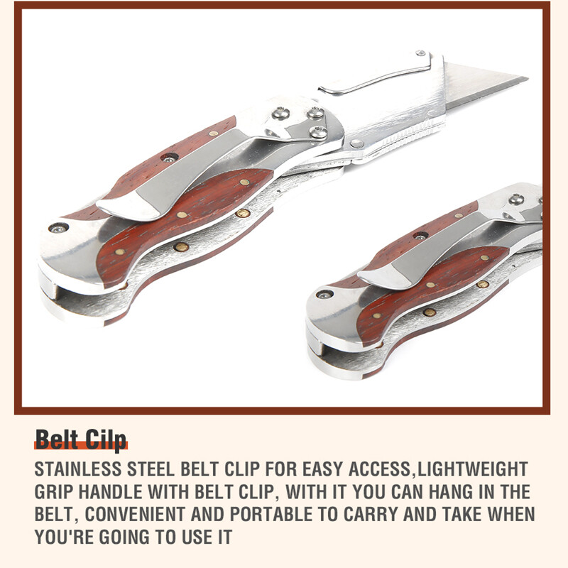 WORKPRO Folding Utility Knife Quick-Change Box Cutter Retro Wood Grain Handle US