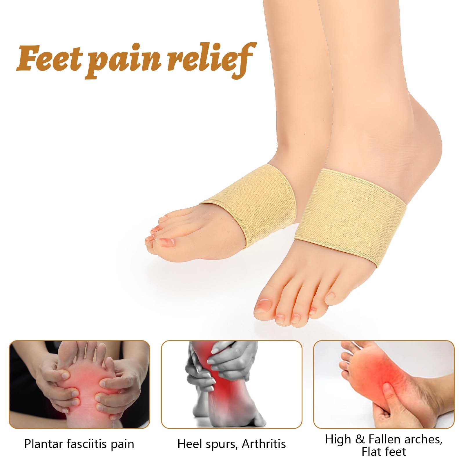 2 Pairs Arch Support Sleeves Plantar Brace Compression Bands Copper Arch Support