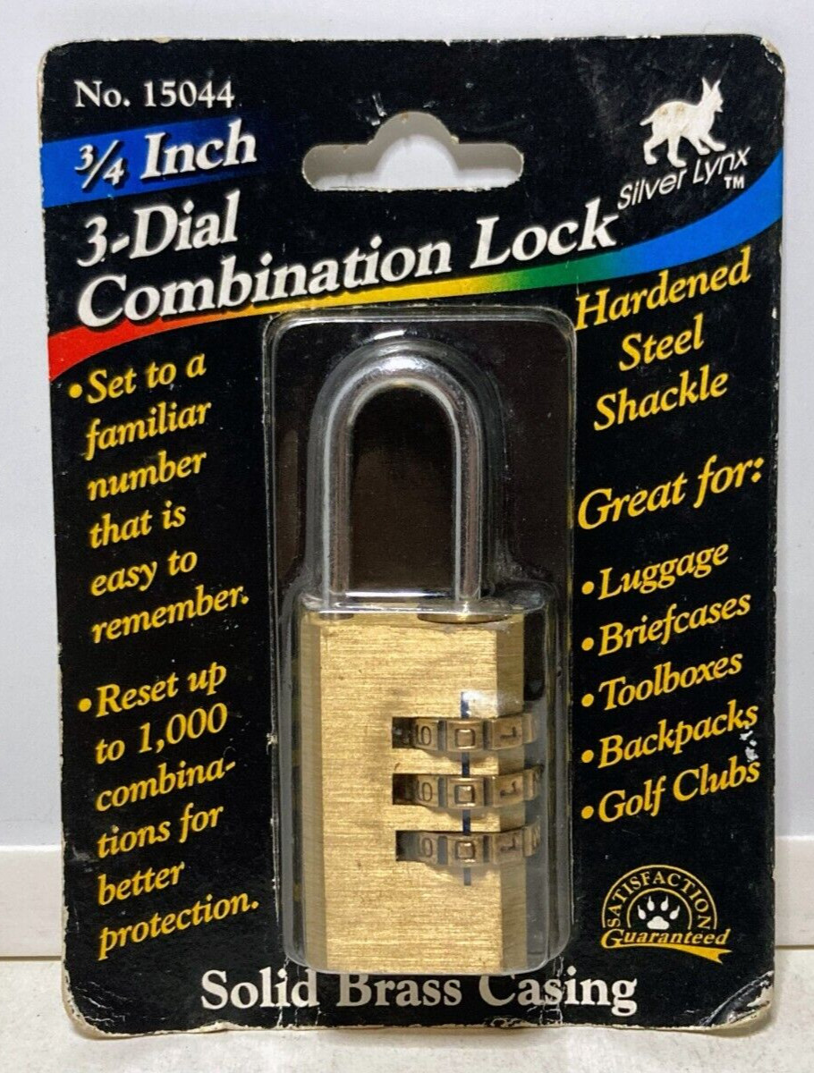 Resettable 3 Dial Combination Lock 3/4" Solid Brass Casing Harden Steel Shackle