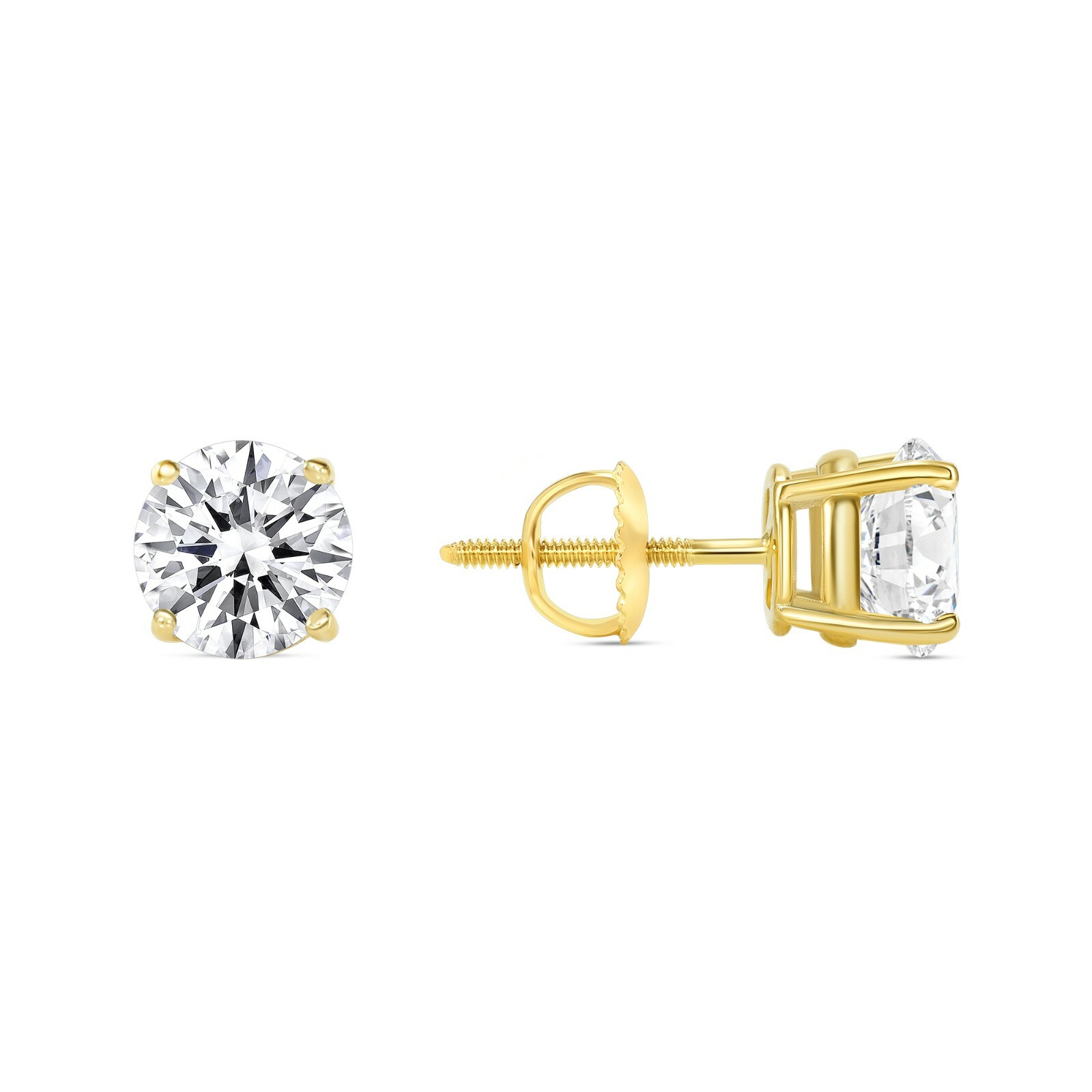 2 Ct Lab Grown Created Diamond Round Solid 14K Yellow Gold Studs Earrings Screw