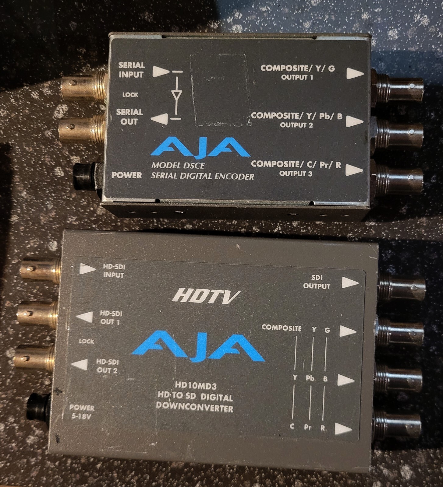 LOT OF 2 AJA D5CE SD-SDI Mini-Converter & HD10MD3 HD to SD Digital Down NO PSU