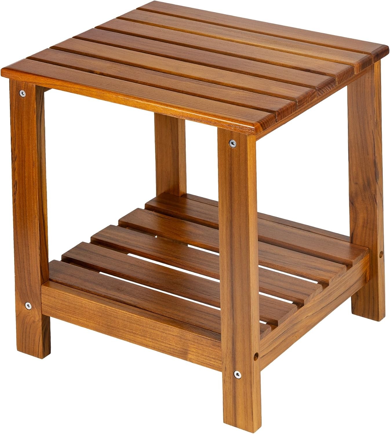 Ulike Teak Side Table Outdoor, Patio End Table Double Layer, Wooden