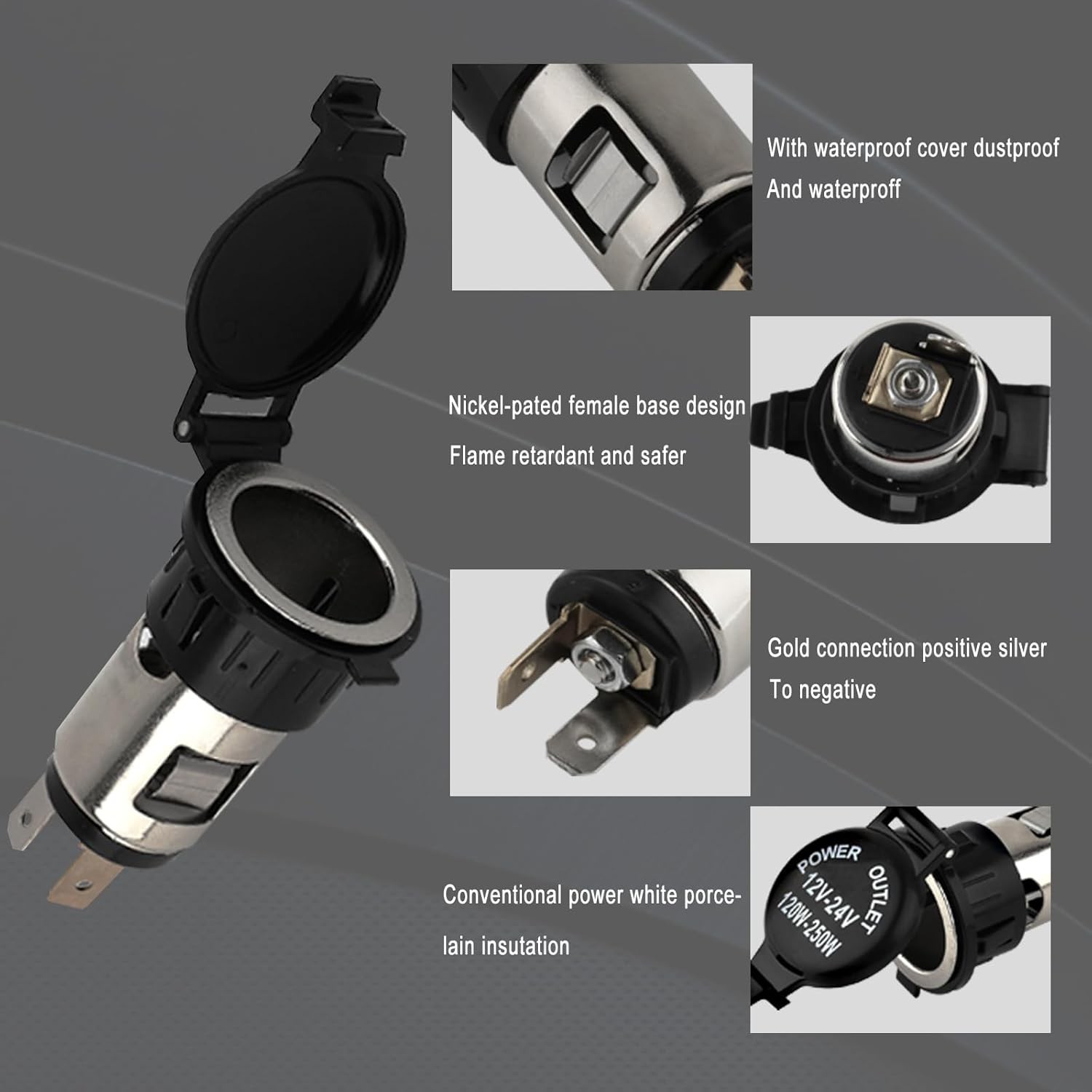 Cigarette Lighter Socket, DC 12V Car Lighter,12 Volt Female Power 3