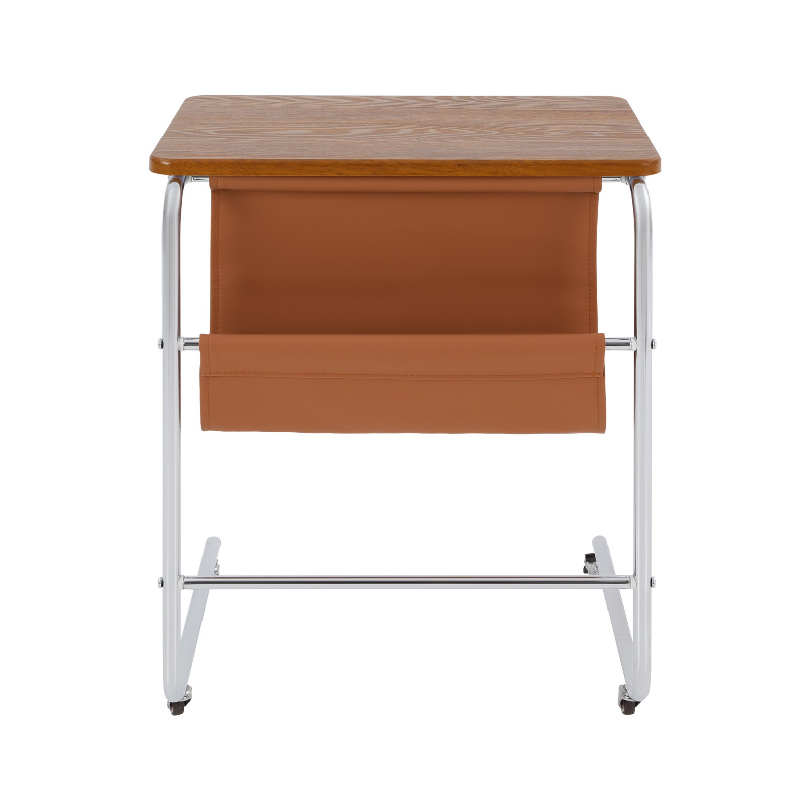 C-shaped End Table With Universal Wheels Sofa Side Table With Pu Storage Bag