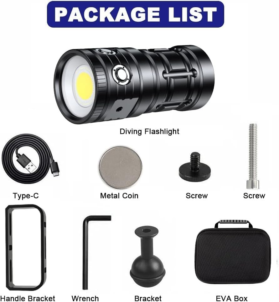 LARGE Scuba Diving LED Light Flashlight 4500 Lumens 100M Rechargeable Underwater