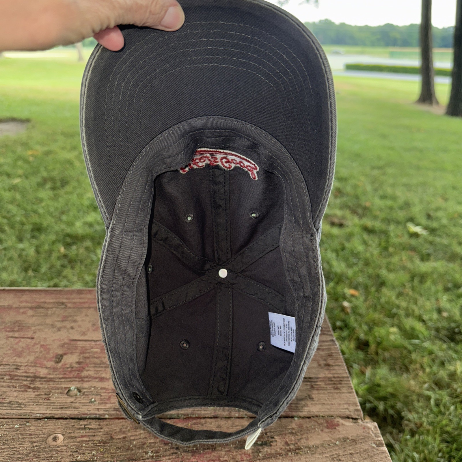 Life is Good Red White Distressed Patch on Gray Hat Cap Cotton Strap Buckle EUC