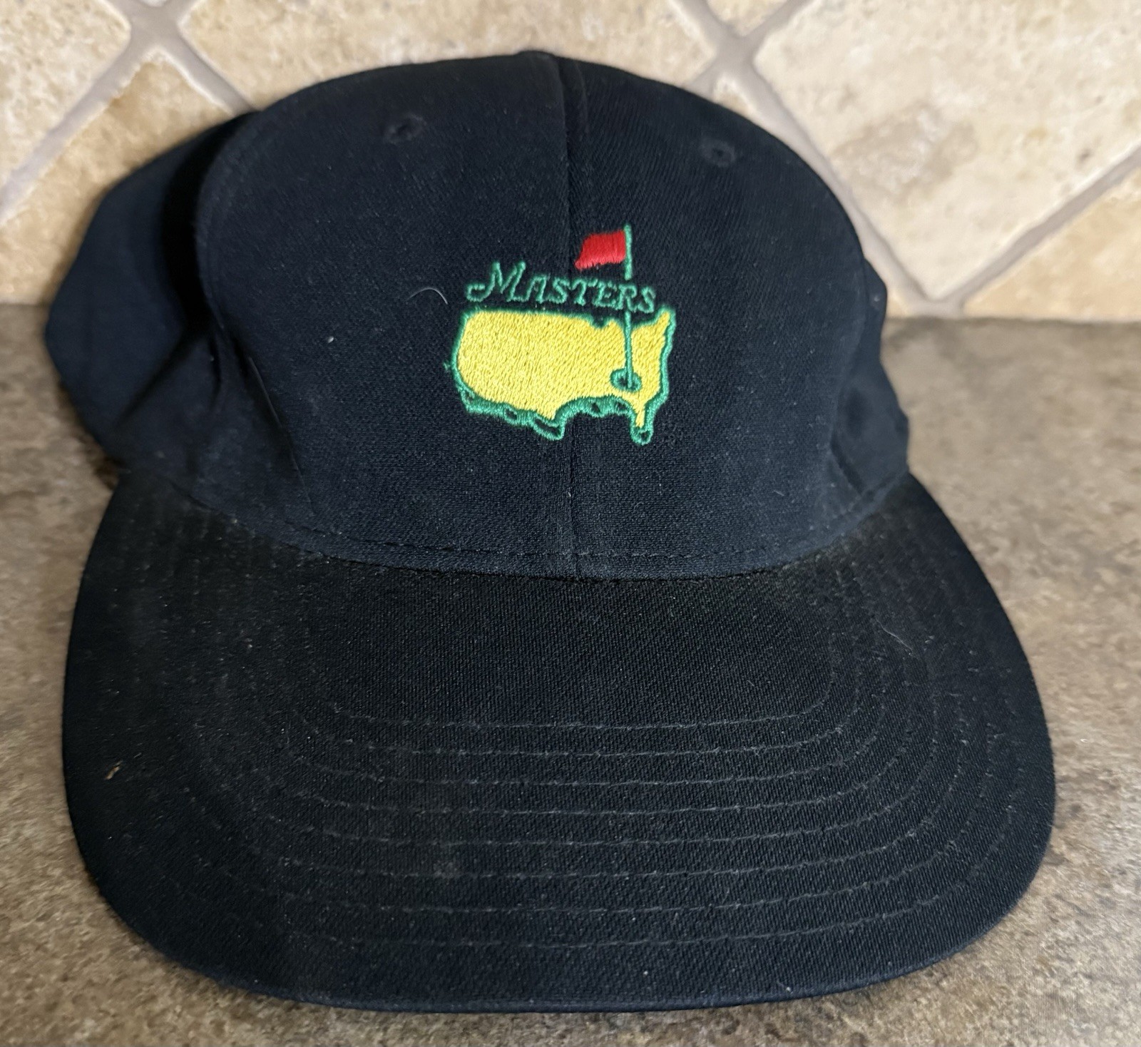 Masters Golf Hat Embroidered Logo Black Cap Stretch Fitted Augusta National M/L