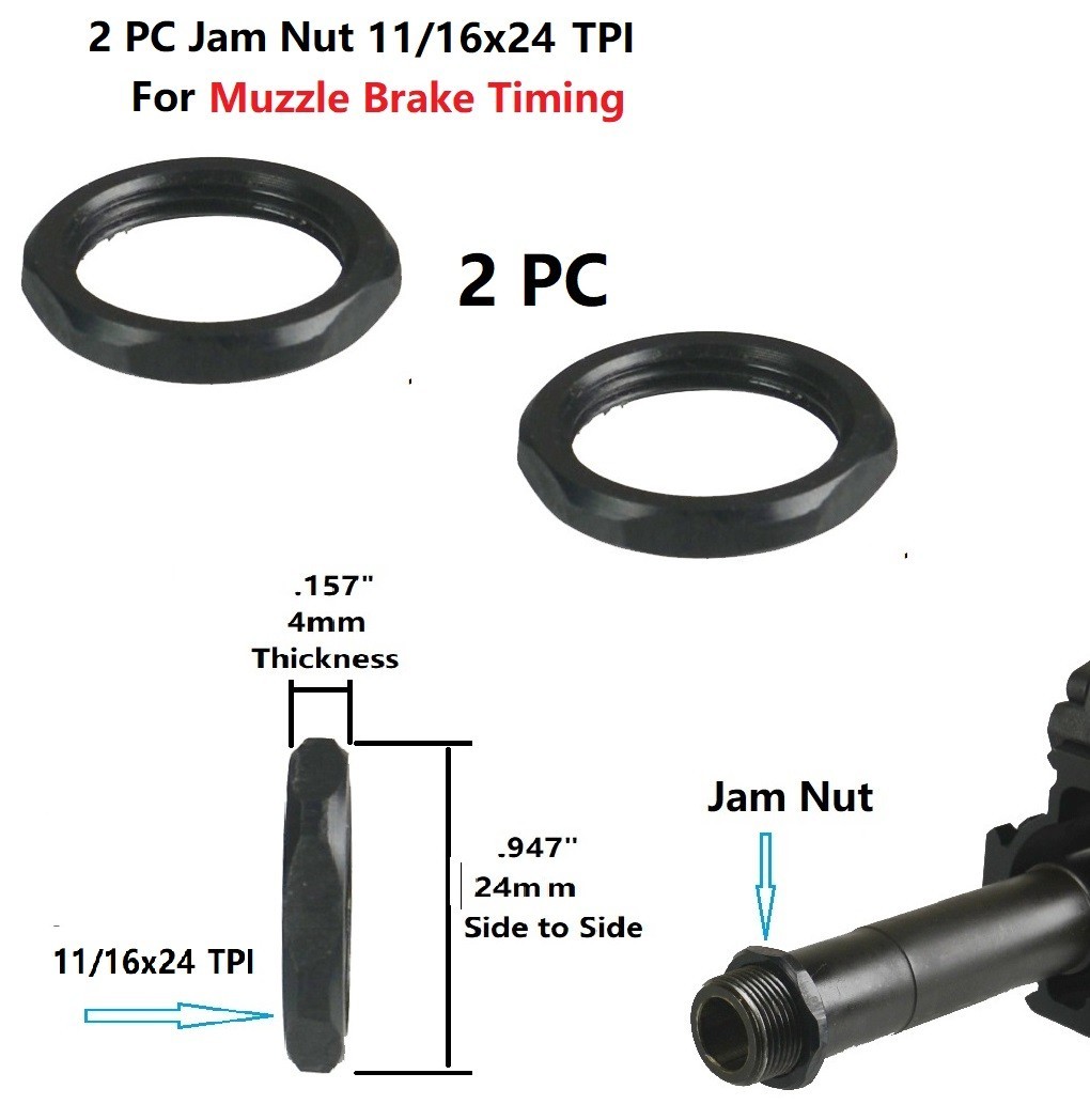 2PCS Steel 11/16x24 TPI Jam Nut for 11/16x24 TPI Threaded Muzzle Brake Timing