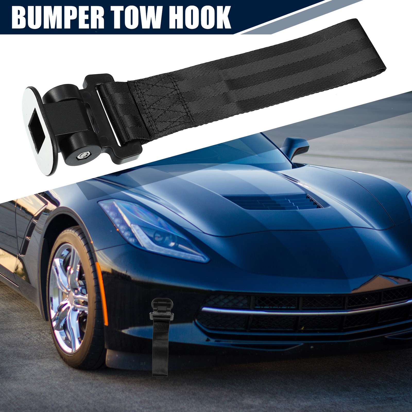 27x6.5cm Front Rear Bumper Trailer Tow Hook Strap Towing Belt for Car Black