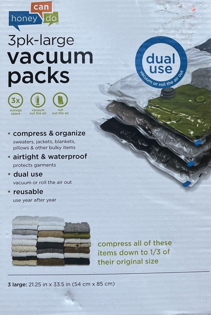 3 Pack Honey Can Do Large Vacuum Storage Bags Reusable Airtight