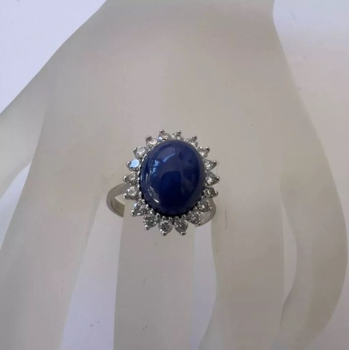 Natural Blue Star Sapphire Ring Engagement Stackable 925 Sterling Silver Rings