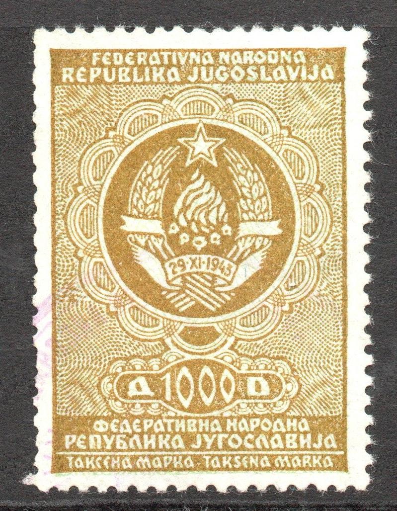 Yugoslavia 1940s 1,000d Revenue Used - S62786