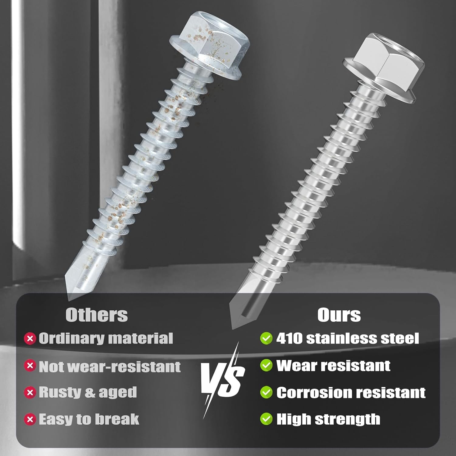 150Pcs Self Drilling Screws Assortment Kit, 410 Stainless Steel Silver