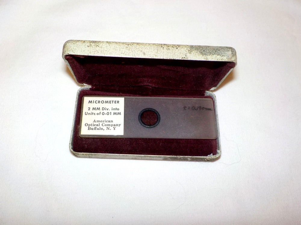 America Optical Micrometer 2mm Units of 0-01 with Case On Slide