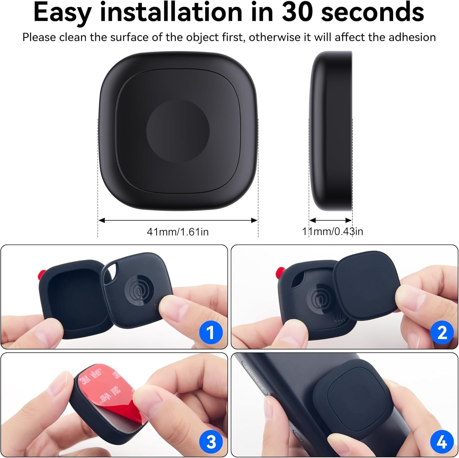 4 Pack for Tile Life360 Mate 2024/2022 Bluetooth Tracker Adhesive Black
