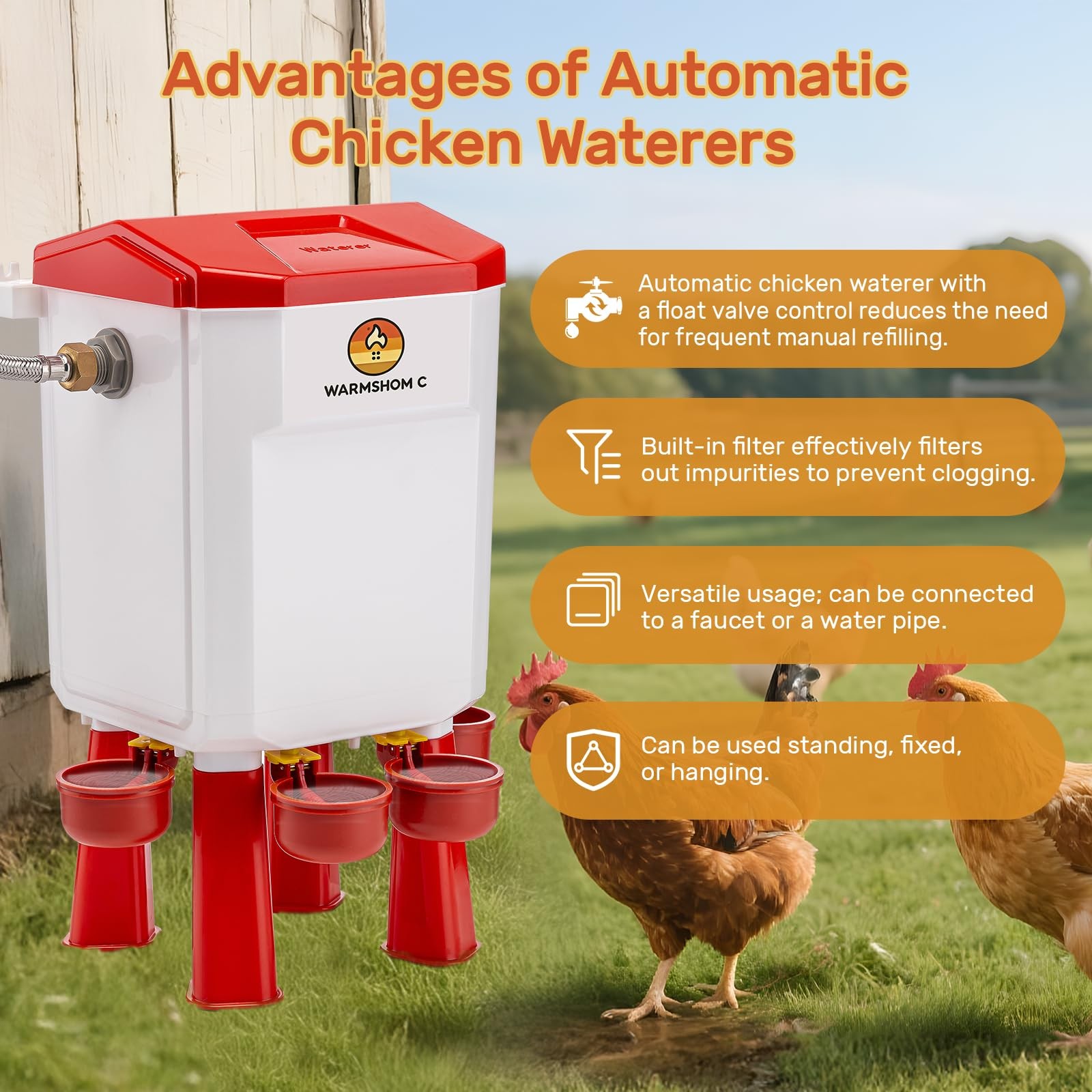 Automatic Chicken Waterer Float-Controlled Large Stainless Steel Hose Suitable