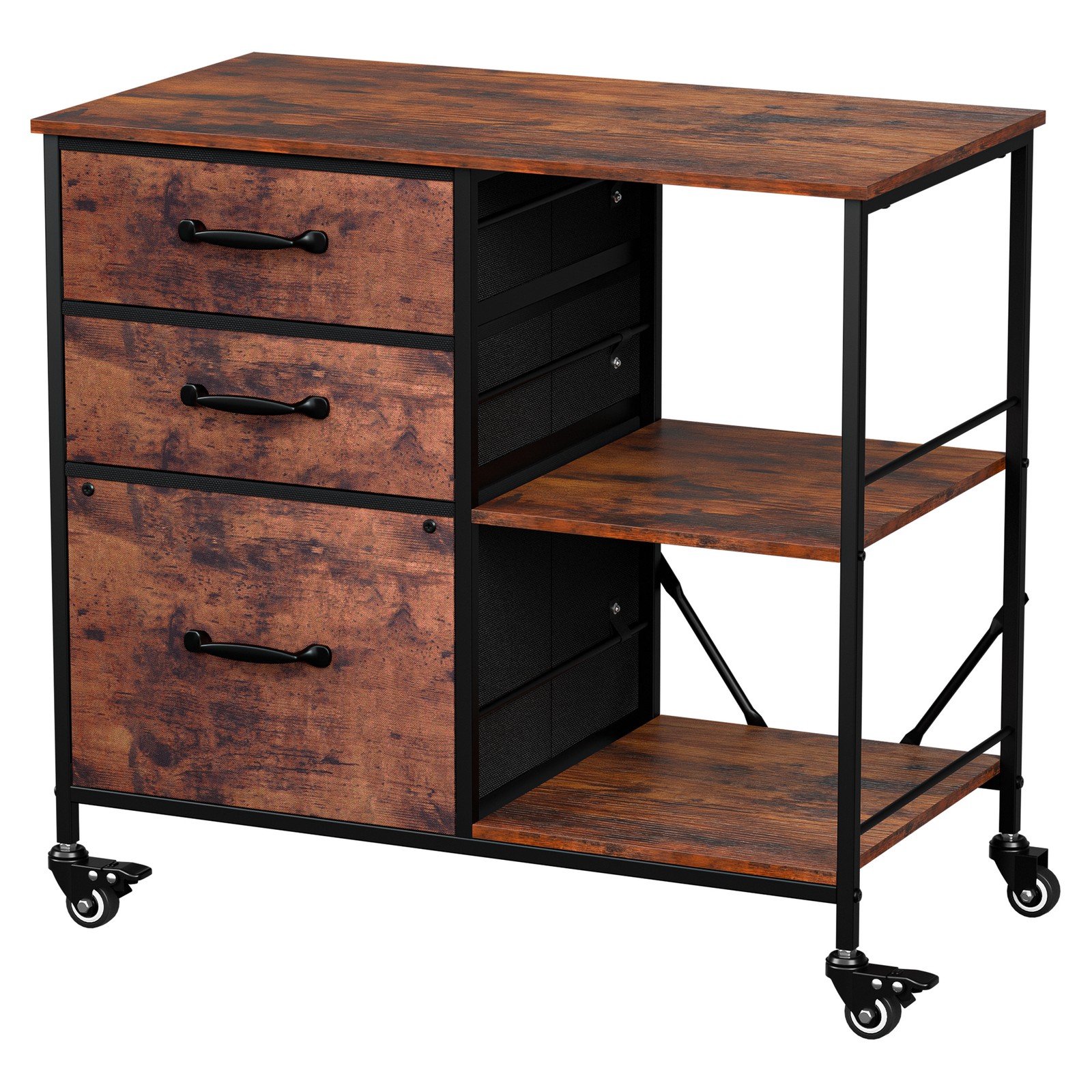 3 Drawer Mobile File Cabinet Rolling Printer Stand w/ Storage Shelf Rustic Brown
